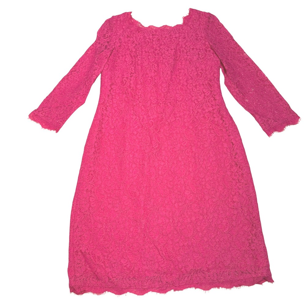 Adrianna Papell Pink Lace Sheath Dress Long Sleeve Back Zip Fuchsia Size 10‎